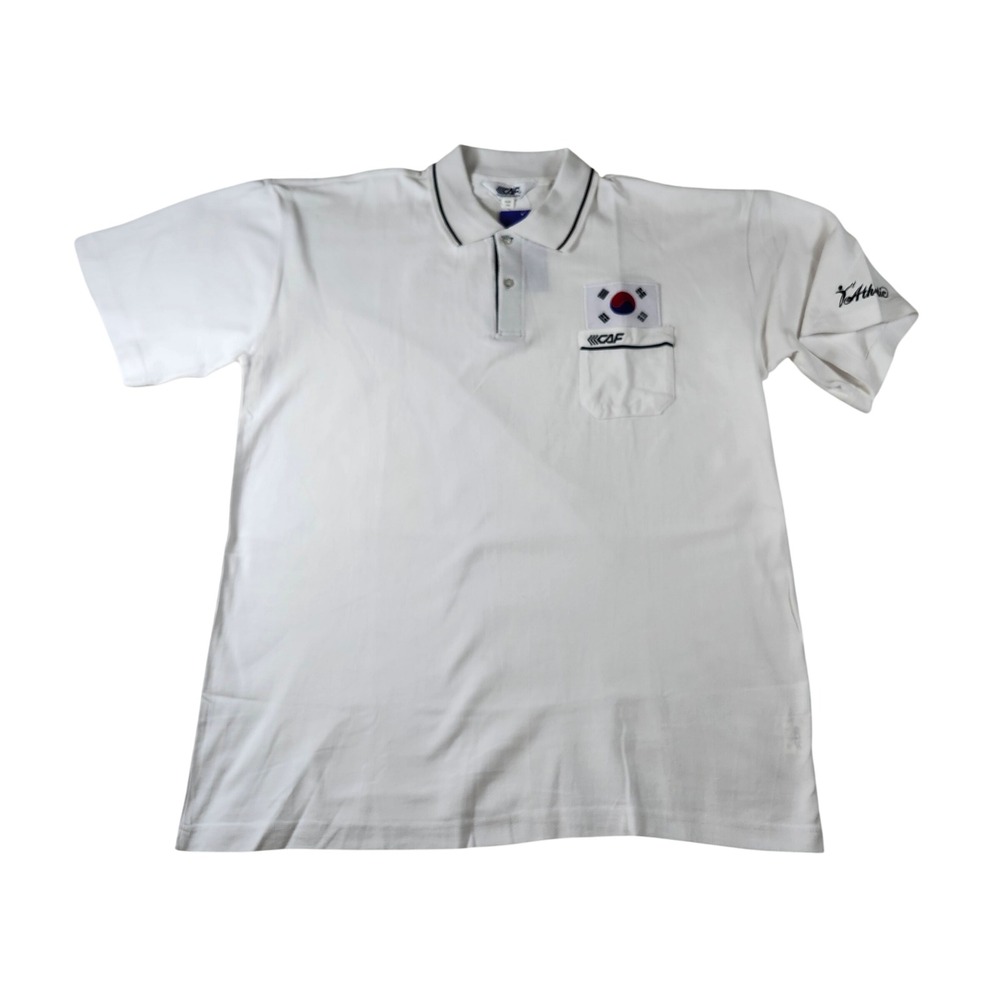 Lecaf Polo Shirt Mens 190 White New South Korea Flag Athletic Pique TK-1031